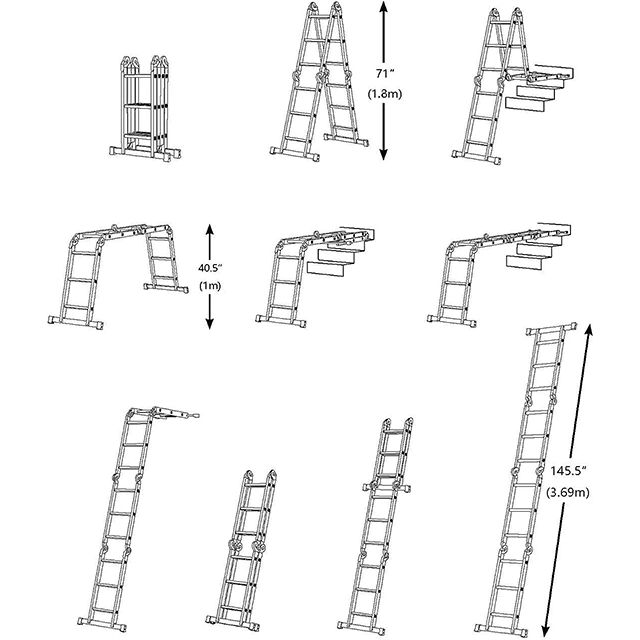 Folding Ladder Multi-Purpose Aluminium Extension 7 in 1 Step Heavy Duty Combination